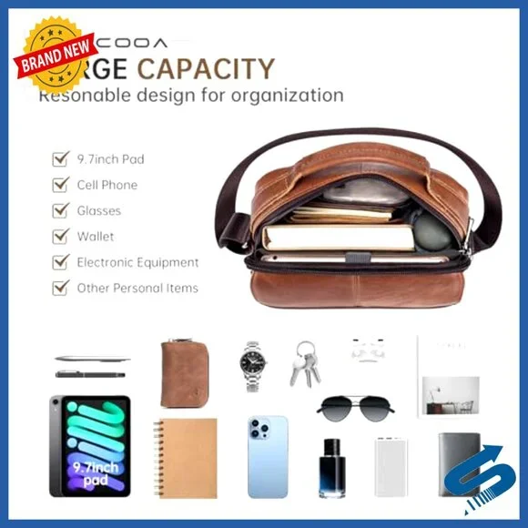 Genuine Leather Messenger Bag Crossbody Shoulder Bag Men's Big Capacity